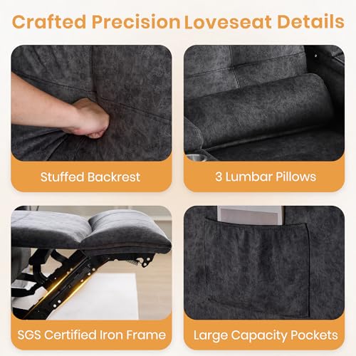 Power Reclining Sofa with 4 LED Lights, Bluetooth Speaker, Power Reclining Loveseat with Drop Down Table,Outlets, 3-Seater Recliner Sofa with Arm/Seat Storage(Grey, Loveseat with Console) - color: Grey, size: Loveseat with Console