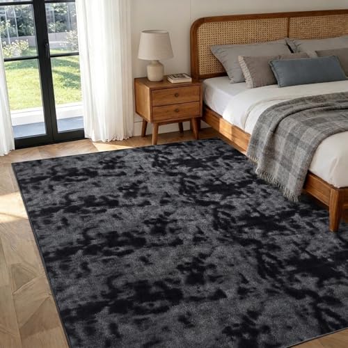 4x6 Tie-dye Dark Grey Area Rug Non-Slip Washable for Bedroom Living Room | Soft丨Stays Put丨Low Pile Thin丨Lays Flat丨Kid & Pet Friendly丨Dorm丨Dining Room丨Nursery丨Indoor丨Laundry丨Kids Room丨Carpet丨Home Decor - color: 02 Tie-dye Dark Grey, size: 4' x 6' (Rectangu