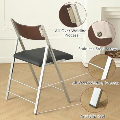 Folding Chairs 2 Pack, 450Lbs Steel Frame Foldable Dining Chairs, Black | 1.37" Folded, Waterproof Rustproof Indoor Outdoor Padded Folding Chairs for Dining Room, Conference Rooms, Weddings, Events - color: Black