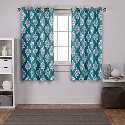 EXCLUSIVE HOME Medallion Room Darkening Blackout Grommet Top Curtain Panel Pair, 52"x63", Teal - color: Teal, size: 52"W x 63"L (Pack of 2)