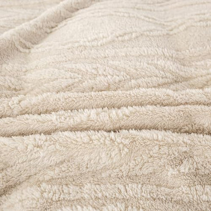 YUSOKI Sherpa Fleece Queen Size Blanket, Linen, 90"x90" | 3D Stylish Design,320GSM, Non-Shedding, Lightweight for All Season Use, stays fluffy after repeated washes, Perfect Gifts - color: Linen-(without Pillows), size: Queen (90" x 90")
