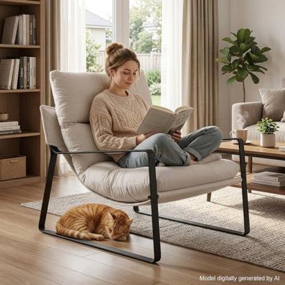 1-Pack Modern Accent Chair, Chenille Living Room Chair, Beige | Comfy Armchairs, Upholstered Lounge Armchair, Removable Seat Cushion, Black Metal Frame, For Reading Room, Bedroom, Balcony - color: Beige, size: 1PC