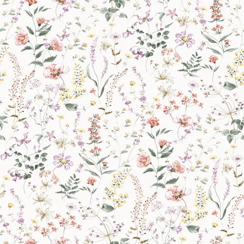 Plants Flowers Peel and Stick self Adhesive Wallpaper Floral - 96''x32'' - color: X15, size: 32" x 96"