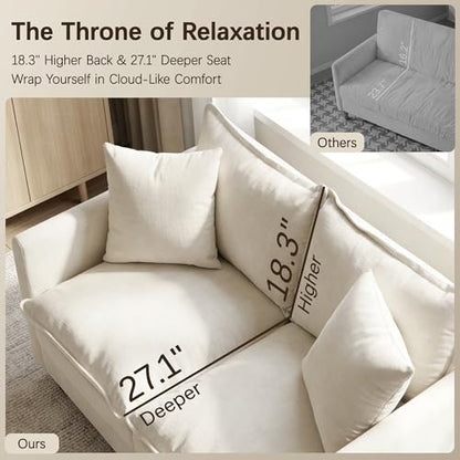 52" Loveseat Sofa, L-Shaped Cloud Love Seat Couches with Ottoman | Comfy Chenille Modern Love Seat with 2 Pillows, Small Loveseat for Small Spaces, Living Room, Bedroom, Apartment,Beige, 52" L - color: Beige, size: 52" L