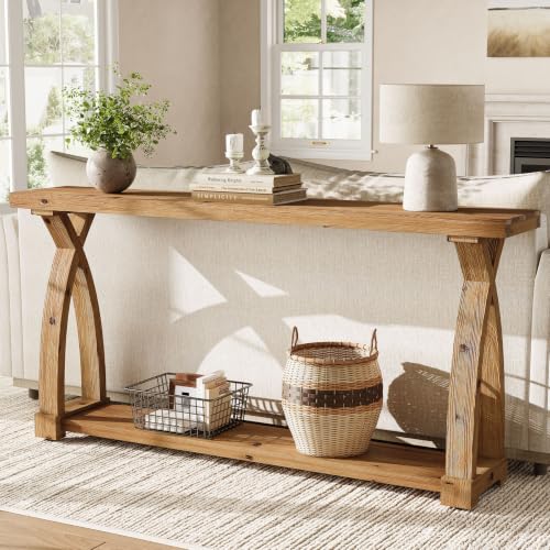 Wood Console Table for Entryway, 63" Entryway Table with Storage | Farmhouse Narrow Long Sofa Table with 2-Tier Shelves, Couch Table Behind Sofa for Entrance, Foyer, Living Room, Rustic Brown - color: Rustic Brown