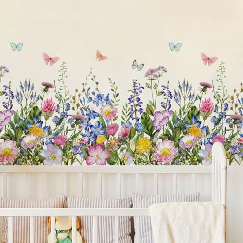 4 Pieces Flowers Wall Decals Vinyl Flowers Wall Stickers Removable Floral Murals Peel and Stick Colorful Flower Decor for Girls Bedroom Living Room Nursery (Butterfly) - style: Butterfly