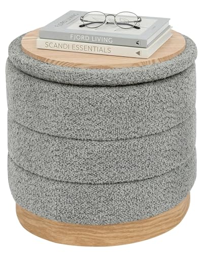 PINPLUS Chenille Folding Ottoman Footstool, Round Storage Ottoman, Soft Fabric, 260 lbs Load Capacity, Small Ottoman for Living Room, Bedroom, Dorm, Grey Colors - color: Grey, size: 15.3"D x 15.3"W x 14.5"H