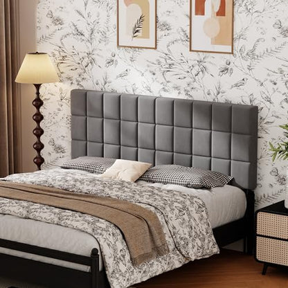 Velvet Upholstered Tufted King Size Headboard,Wood Head Board with Metal Legs, Adjustable Height from 42” to 56”, Bed Headboard in Modern Design,Backboard for Bed, Dark Gray - color: Dark Gray, size: King