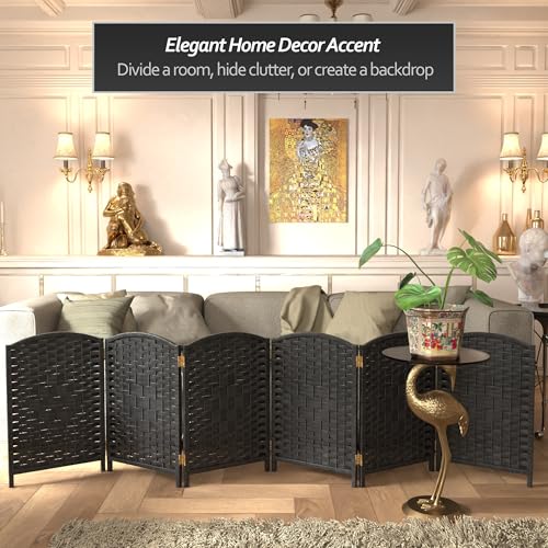 Red Lantern 2 ft. Short Diamond Weave Fiber Folding Screen - Black - 6 Panel - color: Black, size: 6 Panel