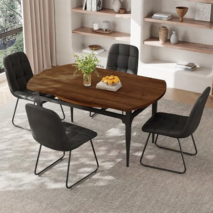 HIPIHOM Expandable Folding Dining Table Set, 55-Inch Round to Square Table, Metal Frame, for Dining Room or Apartment (Round Table) - color: Round Table