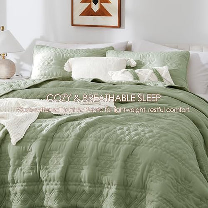 WDCOZY Boho Sage Green Twin Quilt Size Bedding Sets with 1 Pillow Sham, Farmhouse Lightweight Soft Bedspread Coverlet for All Season, 2 Pieces, 68x90 inches - color: Boho-green, size: Twin