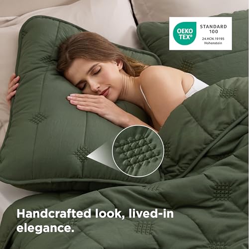 Bedsure King Size Quilt - Prewashed Extra Soft Cotton-Like Polyester Bedspreads King Size, Lightweight Comforter, Includes 1 Quilt 106x96 Inches with 2 Shams, Machine Washable, Dark Green - color: 01 - Olive Green, size: King (106" x 96")