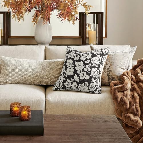 100% Cotton Black 16x16 Floral Decorative Sofa Couch Throw Pillow Covers | Lumbar Pillow,Rectangle,Printed Patterned,Living Room Bedroom Office,Boho Modern Retro Country Farmhouse,Set of 2 Panels - color: Sf-black, size: 16" x 16" (Pack of 2)