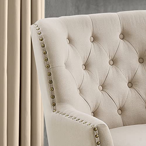 Rosevera Accent Chair and Ottoman Set - Button Tufted Armchair for Living Room, Bedroom, Reading - Mid-Century Modern Lounge Chair Set - Beige - color: Velvet Light Beige With Ottoman