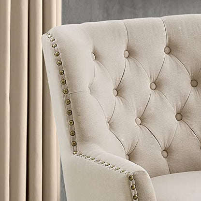 Rosevera Accent Chair and Ottoman Set - Button Tufted Armchair for Living Room, Bedroom, Reading - Mid-Century Modern Lounge Chair Set - Beige - color: Velvet Light Beige With Ottoman