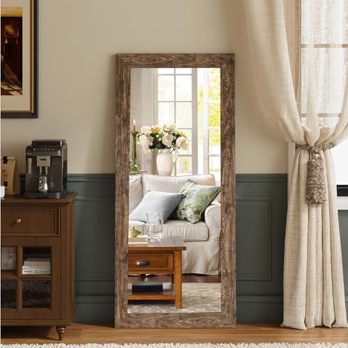 Syndra Modern Full Length Mirror Wood Frame, 56x20'' Large Floor Mirror with HD Tempered Glass & Wall Mount Option, Rectangular Standing Mirror for Bedroom, Living Room, Entryway, Farmhouse(Walnut) - color: Walnut, size: 56"L x 20"W