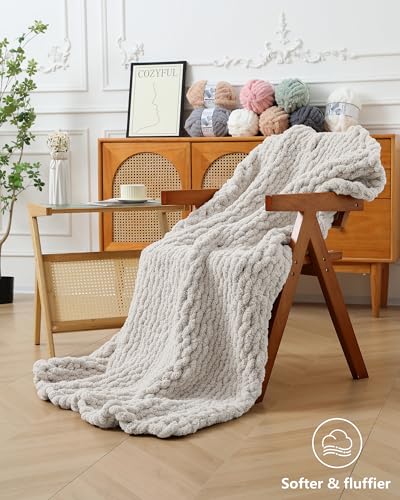 Cozyful Chunky Yarn for Hand Knitting, #9 Thick Jumbo Big Chunky Yarn for Crocheting, Super Chunky Knit Blanket Yarns, Large Chunky Chenille Yarns, 8 Pack (30 yds 8 oz Each Skein), Beige White - color: Beige White