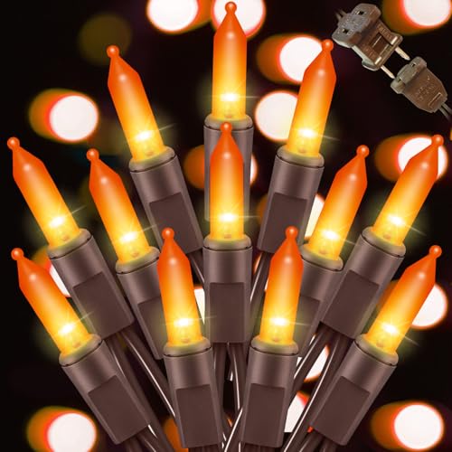 Orange Halloween Light, 100 Count 20FT String Light,120V UL Certified Orange String Lights, Plug in Brown Wire Fall Lights Waterproof for Spooky Thanksgiving Party Decor - color: Orange