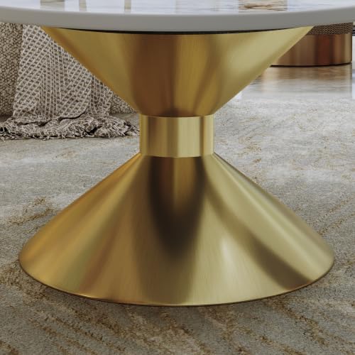 49.2" Oval Marble Coffee Table with Gold Stainless Steel Base, Luxury Sintered Stone Top Center Cocktail Tea Tables for Living Room,Easy Assembly - color: Style 4: Gold Base