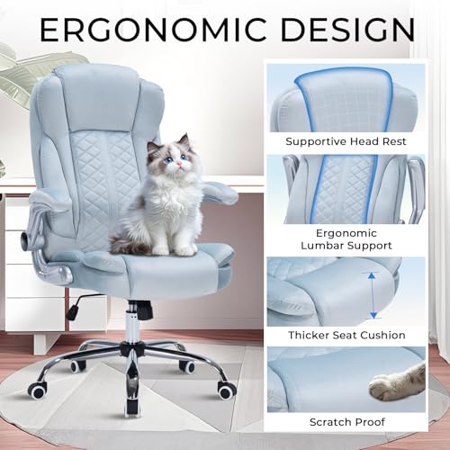 400lbs Executive Office Chair with Flip-Up Armrests, Big and Tall Computer Chair for Heavy People, Heavy Duty Ergonomic Comfy Chair, Breathable Plush Velvet (Blue) - color: Blue