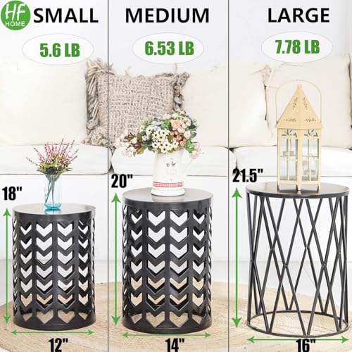 Nesting Round Metal Indoor Coffee End Tables, Set of 3 Modern Farmhouse Nightstands Decor Sofa Side Tables Plant Stand for Living Room Balcony Home Garden Stool Patio Outdoor- Black - color: Black