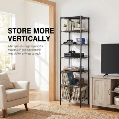 Finnhomy Heavy Duty 7 Tier Wire Shelving, 18x18x72 inches 7 Shelves Storage Rack with Thicken Steel Tube, Pantry Shelves for Storage, Adjustable Metal Shelving Unit, NSF Certified, Black - size: 72"H-Black