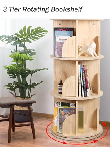 Bear Qiaqia 3-Tier Rotating Bookshelf, Wooden Spinning Bookcase | 360° Storage - color: 3 Tier