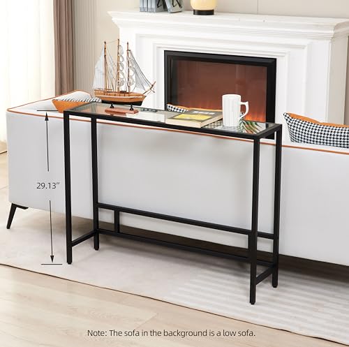 Small Modern Console Table for Entryway, Tempered Glass with Metal Frame Sofa Table for Living Room, Hallway, Office (Single-Layer, Black) - color: Black, style: Single-layer