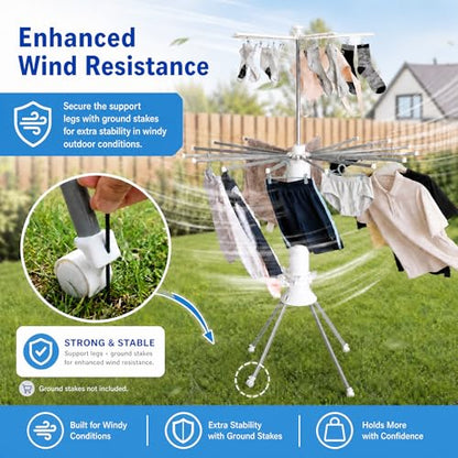Clothes Drying Rack Foldable with Rolling Wheels, Portable Laundry Drying Rack with 16 Aluminum Arms, Stable 4-Leg Base, 360° Rotating Design for Indoor Outdoor (Double-Tier with Shoe Rack) - size: 2-Tier
