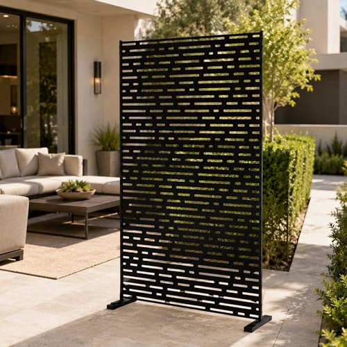 Kozyard Metal Privacy Screen 74" H x 47.2" W Decorative Outdoor Divider | with Stand Panels Freestanding Screen Set for Deck Patio Balcony Garden Outdoor&Indoor (Black/Dotted Line) - color: Black/Dotted Line