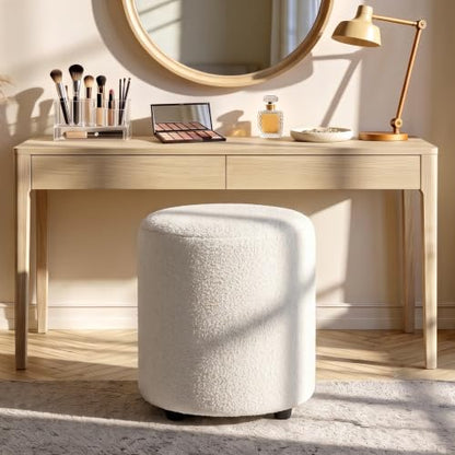 Modern Round Vanity Stool, Small Ottoman, Cute Fabric Foot Stool, Teddy Fleece Footrest, Upholstered Vanity Chair, Stool for Makeup, Bedroom, Living Room (2, Round-White) - color: Round-white