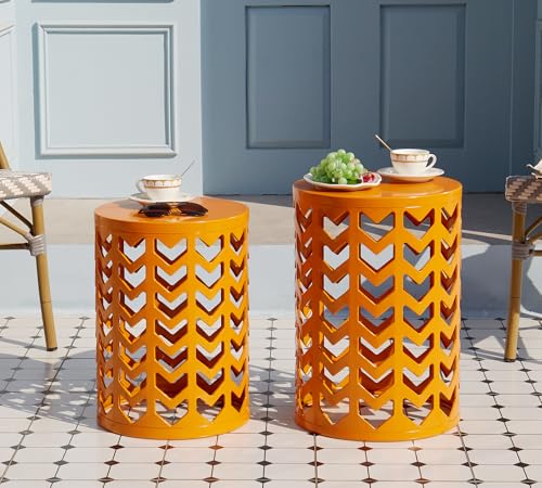 HFHOME Round Nesting Coffee Tables, Set of 3 End Tables for Living Room Balcony Office, Heavy Duty Metal Stacking Nightstand for Home Indoor - Orange - color: Classic Orange