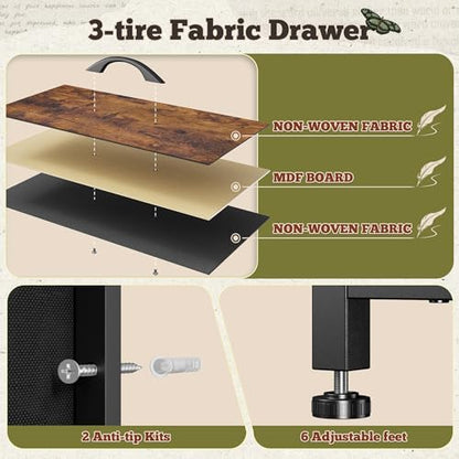 Romorgniz 55" W Dresser for Bedroom with 9 Drawers LED TV Stand with Power Outlets for 45, 55, 65 Inch TV Sturdy Long Chest of Drawers with Extra 2 Wooden Shelves Steel Frame Rustic Brown - color: Rustic Brown