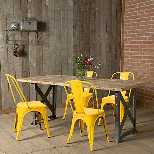 Devoko Metal Indoor-Outdoor Chairs Distressed Style Kitchen Dining Chairs Stackable Side Chair with Back Set of 4 (Yellow) - color: Yellow