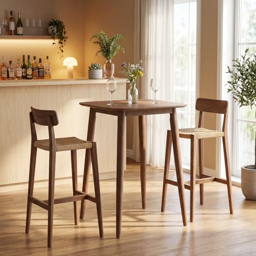COSTWAY 36 Inch Counter Height Dining Table | Solid Rubber Wood Farmhouse Kitchen Table with Sturdy Pedestal Base, Walnut Finish
