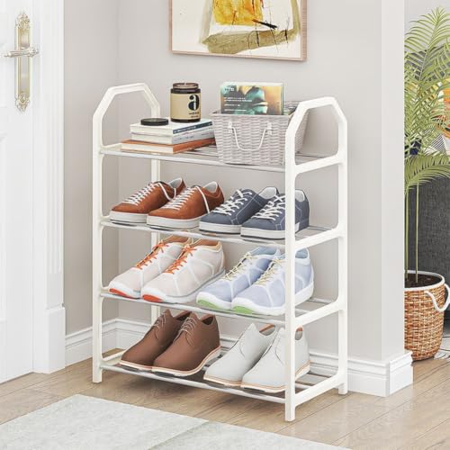 Space-Saving Metal Shoe Rack for Entryway, Vertical Shoe Storage Cabinet with Sturdy Construction for Apartment Closet, Quick Assembly, Black(White) - color: White