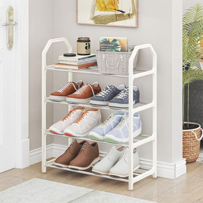 Space-Saving Metal Shoe Rack for Entryway, Vertical Shoe Storage Cabinet with Sturdy Construction for Apartment Closet, Quick Assembly, Black(White) - color: White