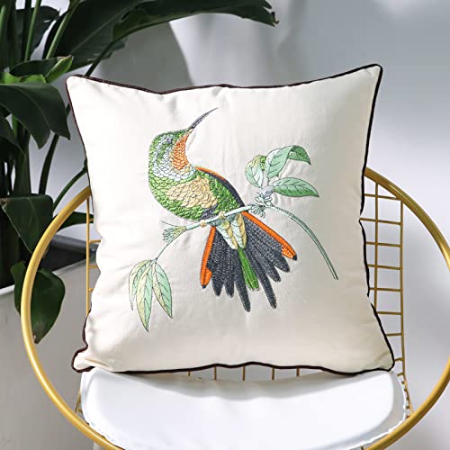 Set of 2 Embroidered Decorative Throw Pillow Covers Couch Square Pillowcases Cushion for Bedroom Sofa Farmhouse Decor 18x18 Inch (Hummingbird) - color: Hummingbird