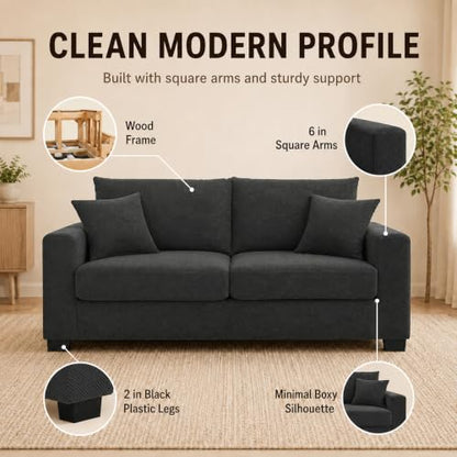 69'' Loveseat Sofa,Modern Fabric 2-Seater Sofa with 2 Pillows(Dark Grey) | Small Couches for Living Room, Office,Apartment, Small Spaces,21 in Deep Seat - color: Dark Grey