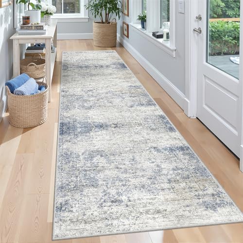 2x7 Runner Rug Non Slip,Washable Hallway Runner Rug,Blue | Neutral Rugs for Kitchen,Entryway,Bedroom,Bathroom,Nursery Room,Thin,Soft Runner Rug,Stain Resistant Indoor Carpet - color: Blue/Brown/Ivory, size: 2' x 7' (Runner)