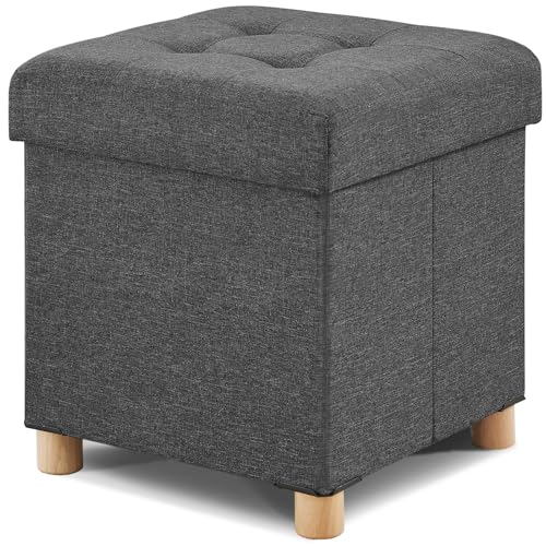 BRIAN & DANY Ottoman with Storage, Square Small Storage Ottoman Foot Rest with Legs, Ottomans Foot Stool for Dorm, Living Room, Entryway 14.8"x14.8"x17.8" (Gray) - color: Grey, size: 15"D x 15"W x 15"H