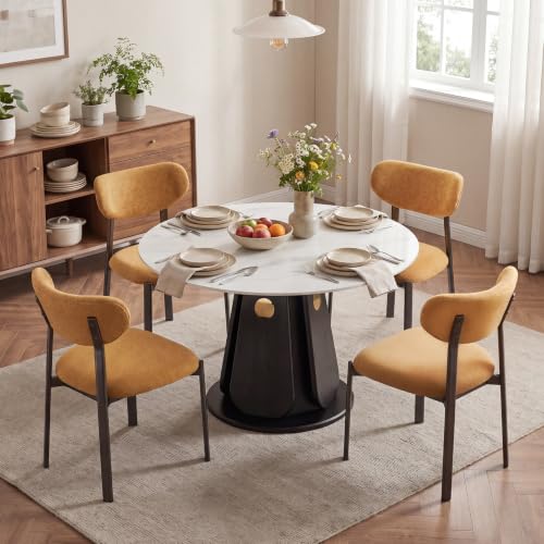 Dining Chairs Set of 4, Modern Upholstered Fabric Kitchen Chairs | Textured Fabric, Curved Back, Upholstered Seat, Metal Frame, Dining Room, Kitchen, Breakfast Nook, Restaurant,Brownish yellow - color: Brownish Yellow, size: Set of 4