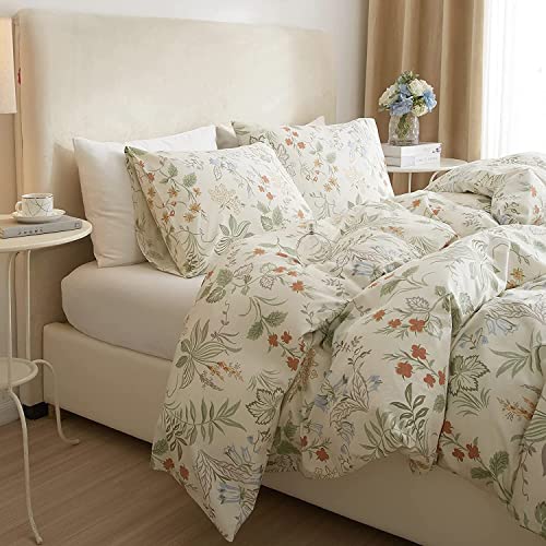 LifeTB Garden Style Floral Duvet Cover Twin Chic Floral Leaves Bedding Sets Cotton Flower Branch Comforter Cover Aesthetic White Floral Bedding Duvet Cover 1 Flower Duvet Cover 2 Pillowcases - color: A4# Fresh Floral, size: Twin(68"x86")