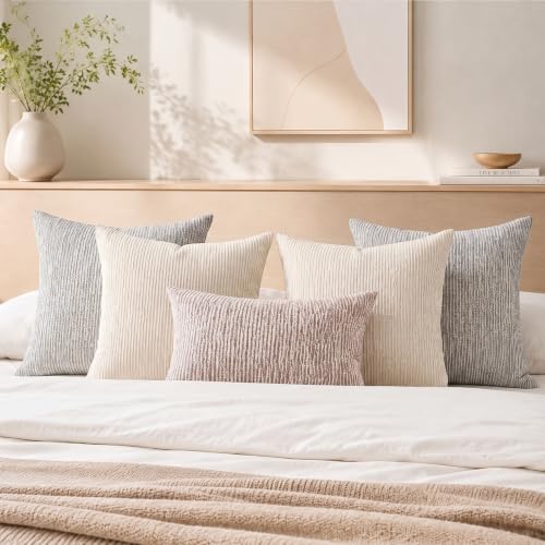 Chenille Throw Pillow Covers for Bed, Boho Pillowcase for Bedroom | 2PCS 12"x20" Pet-friendly pillow covers feature scratch-resistant, breathable fabric, ideal for bedroom, sofa and home decor - color: Light Grey, size: 20" x 12" (Pack of 2)