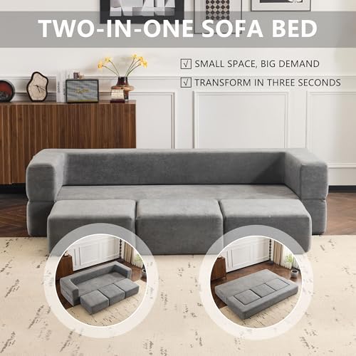 Detachable Combinable Reclinable Modular Sofa, Dual Purpose Lazy Sofa Bed for Small Apartments Rental Homes Living Room Bedroom (Grey) - color: Grey