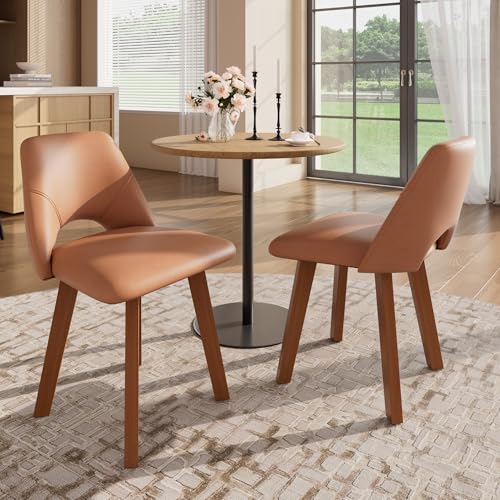 Garvee Dining Chairs Set of 2, PU Leather Upholstered Kitchen Chairs, Brown | Sturdy Wood Frame , Scratch-Resistant Padded Seat, Modern Armless Side Chairs for Dining Room, Kitchen Room, Patio, - color: Brown, size: Set of 2