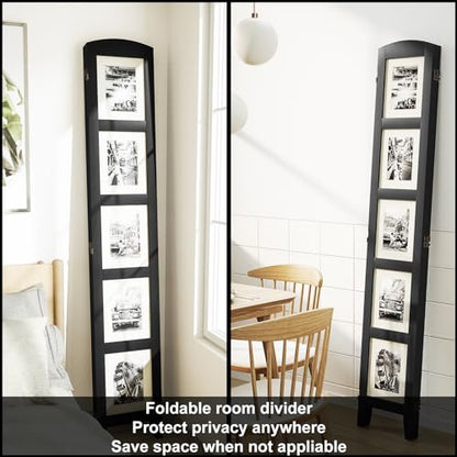 SZQINJI 3 Panel Photo Room Divider Screen, Black | Divider for Room Separation, for 8x10 Picture Frame Without Mat, for 5x7 Photo With Mat, Foldable, Mother Day's Gift - color: Black