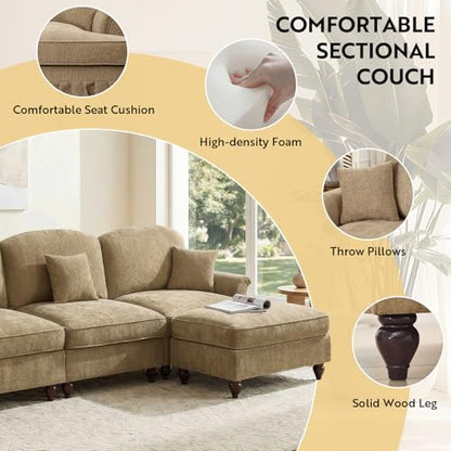 Modular Sectional Sofa Couch, Comfy Chenille Sofa with Removable Ruffled Skirt, Flared Armrests, Sturdy Legs, Convertible Sectional for Living Room, Bedroom, Apartment (Coffee) - color: Coffee, size: 107.1 Inch L