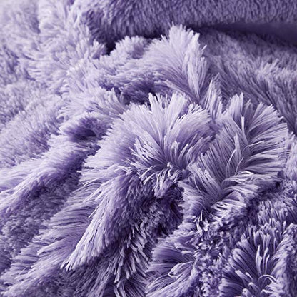 Faux Fur Velvet Fluffy Bedding Duvet Cover Set Down Comforter Quilt Cover with Pillow Shams, Ultra Soft Warm (Lilac, King) - color: Lilac, size: King