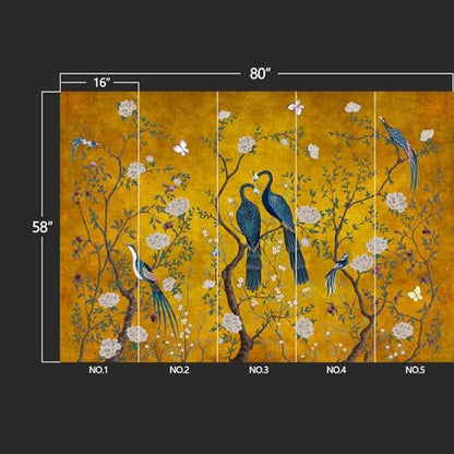 Golden Chinese Style Flowers Birds Large wall murals Peel and Stick Wallpaper for Bedroom Living Room - 58"x80" - color: W04, size: 58"x80"